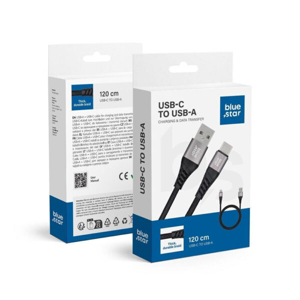 BLUE STAR USB CABLE 3A TYPE C 1,2M black