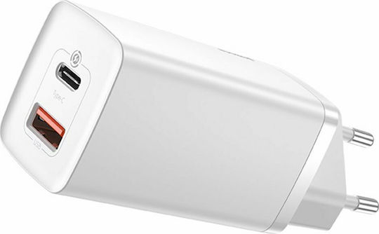 Φορτιστής ταξιδίου Jes GAN με 2 θύρες USB + TYPE C λευκός